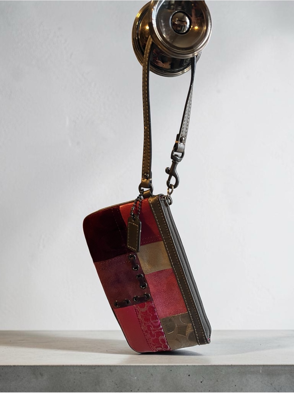 Coach Patchwork Red and Brown Wristlet